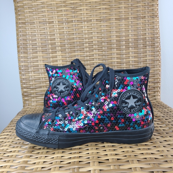 Converse All Star Chuck Taylor Multicolor Sequin High-Top Sneakers Shoes Size 8 - Picture 4 of 16